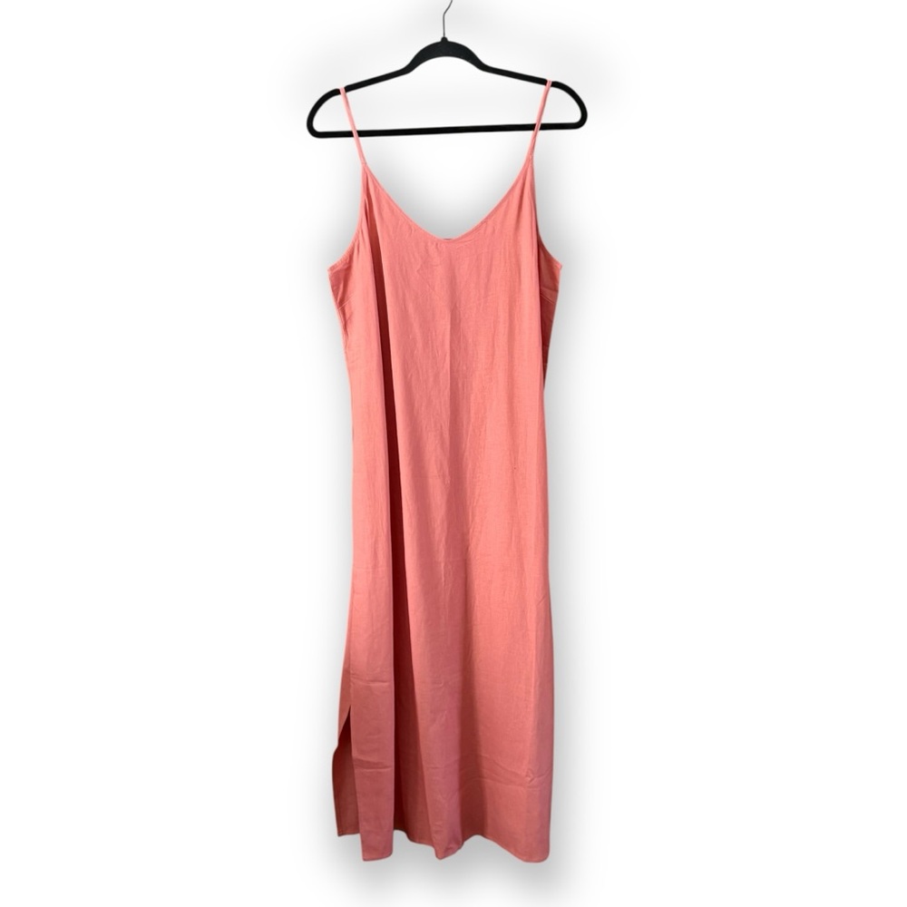 Andie The Barreta Linen Blend Slip Midi Dress in Sunset Pink NWT Size Medium